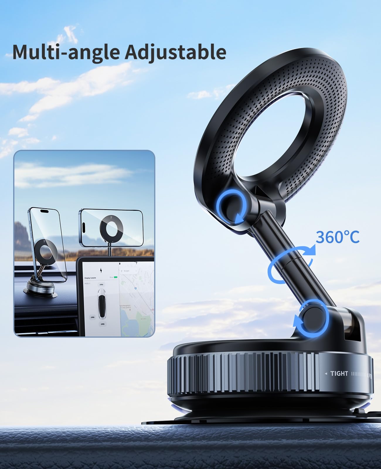 Dkgeveao Vacuum Magnetic Phone Holder For Car,Suction Cup Phone Mount,Foldable Vacuum Magnetic Phones Stand,Magnet Car Mount For